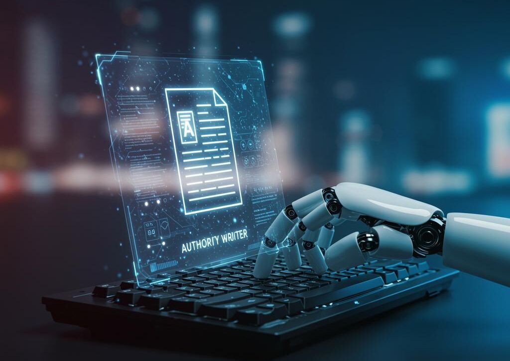 Create a featured image for a post about: AI Authority Article Writer