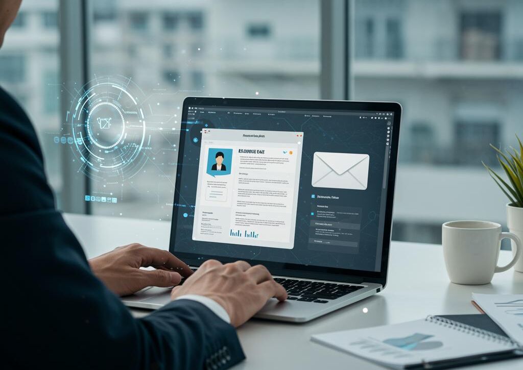 Create a featured image for a post about: AI Business Email Generator
