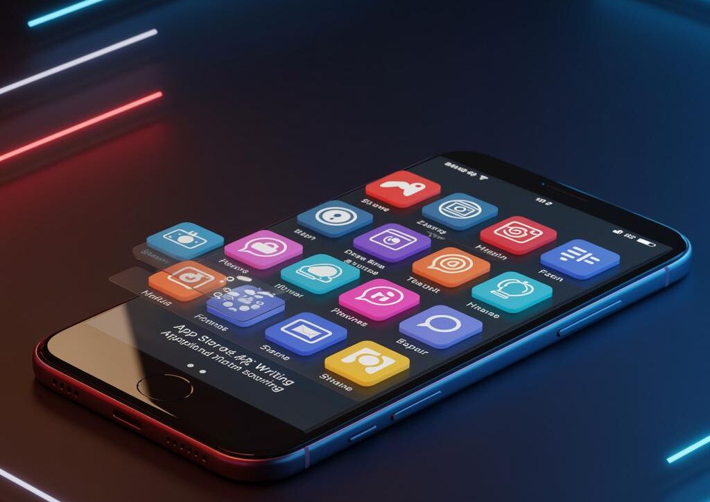 Create a featured image for a post about: AI Mobile App Store Description Writer