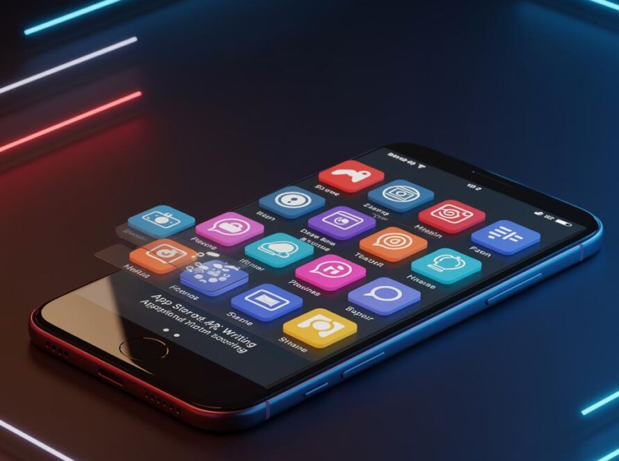 Create a featured image for a post about: AI Mobile App Store Description Writer