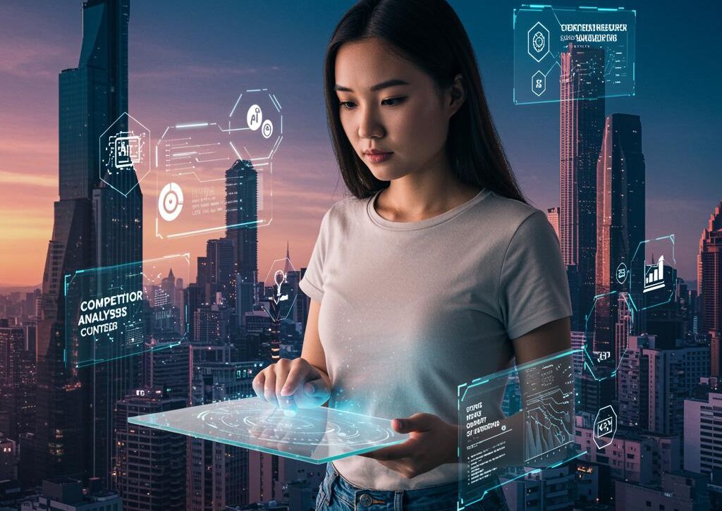 Create a featured image for a post about: AI Competitor Analysis Content Writer
