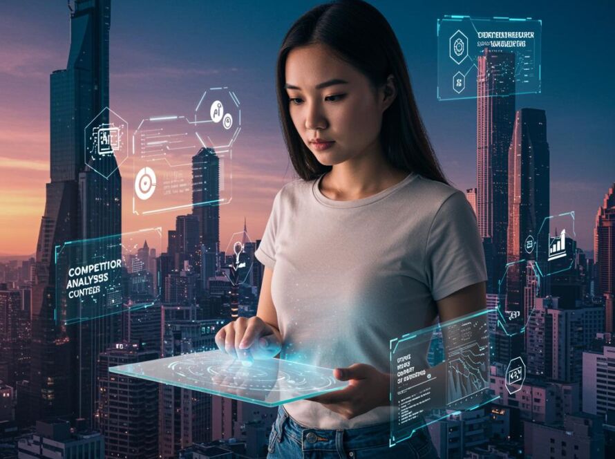 Create a featured image for a post about: AI Competitor Analysis Content Writer