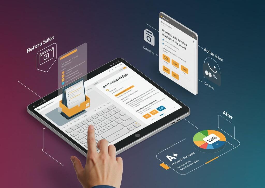 Create a featured image for a post about: AI Amazon A+ Content Writer