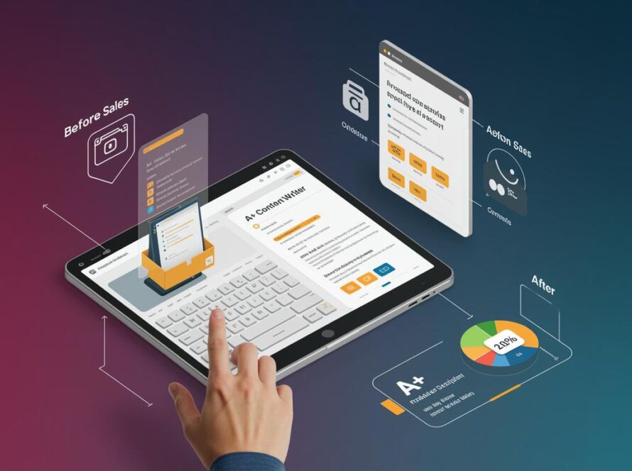 Create a featured image for a post about: AI Amazon A+ Content Writer