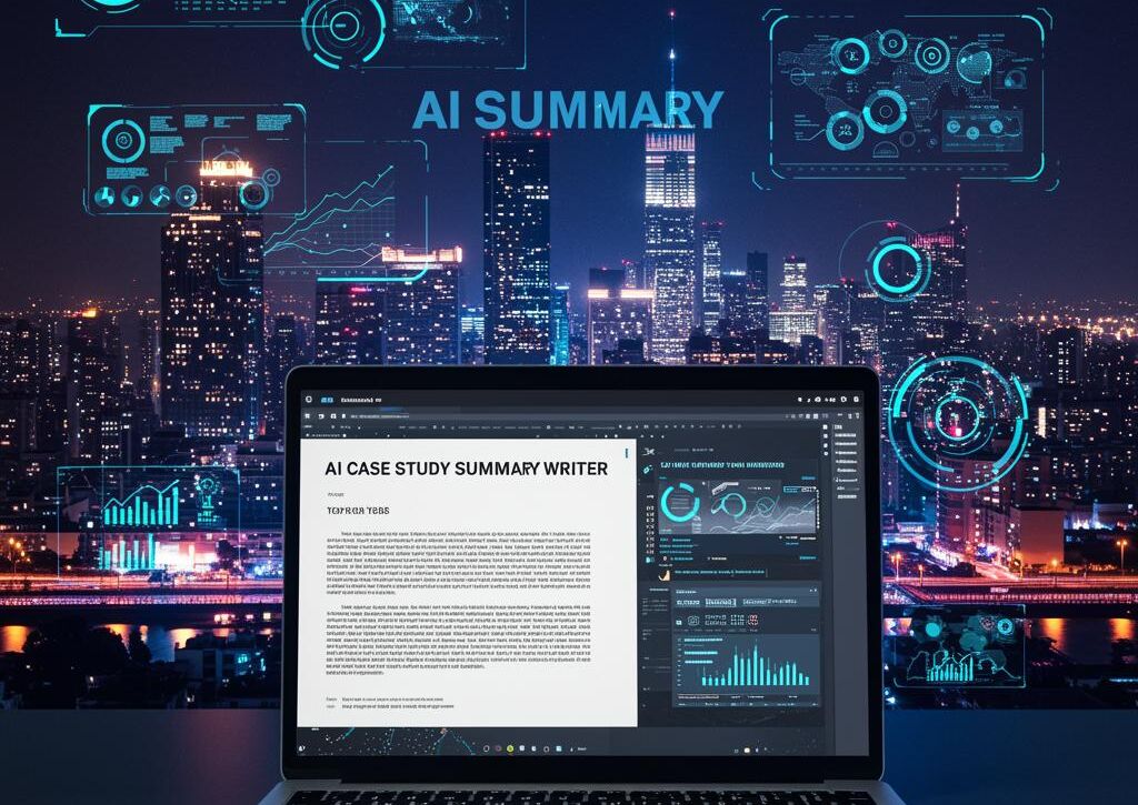 Create a featured image for a post about: AI Case Study Summary Writer