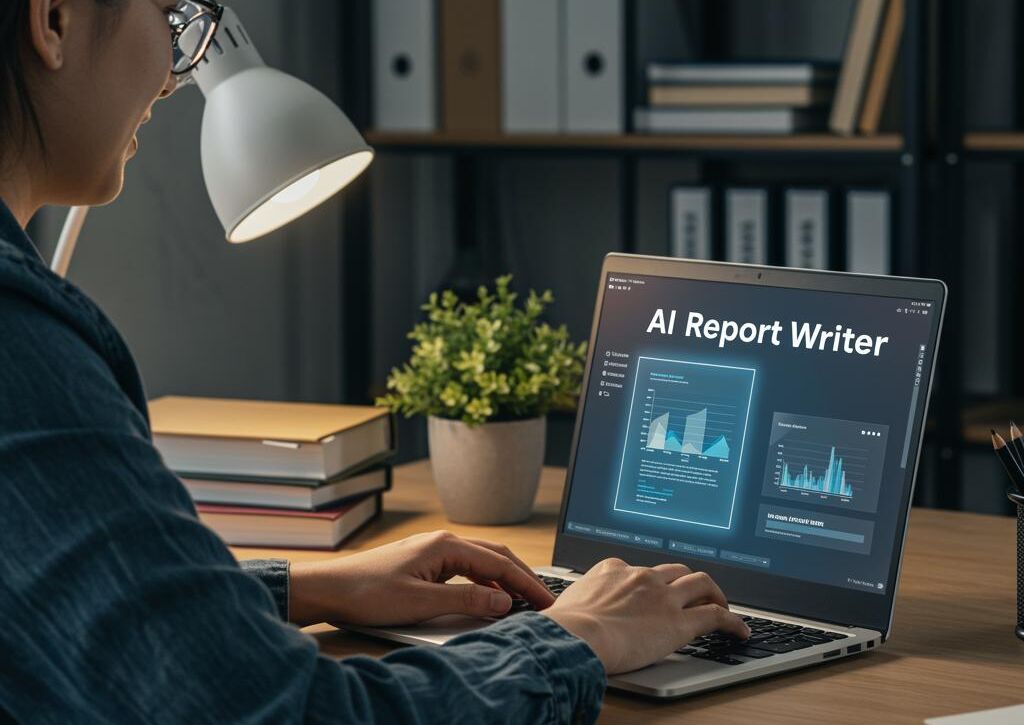 Create a featured image for a post about: AI AI-Powered Report Writer