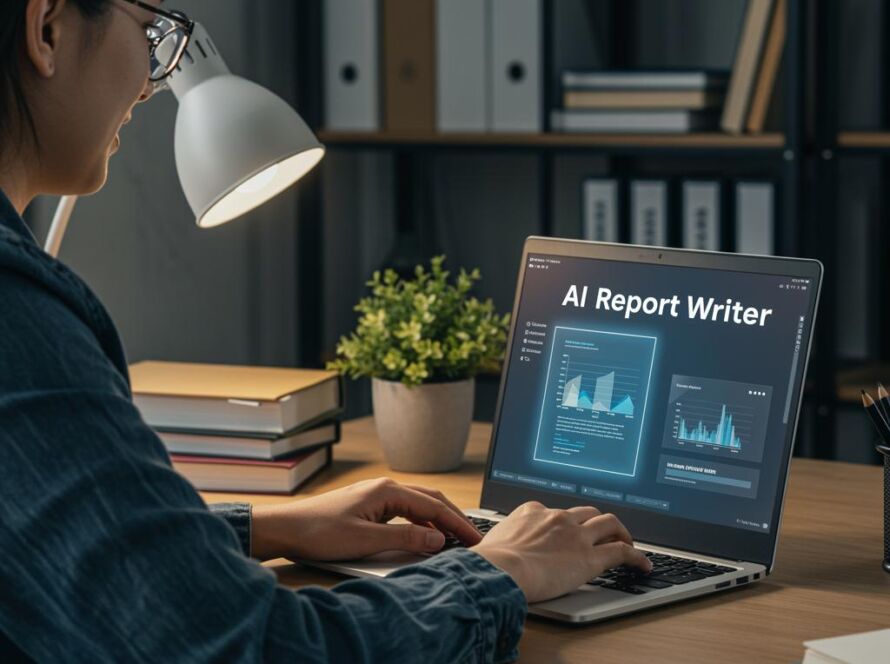 Create a featured image for a post about: AI AI-Powered Report Writer