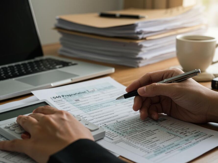 Create a featured image for a post about: Tax preparation guide