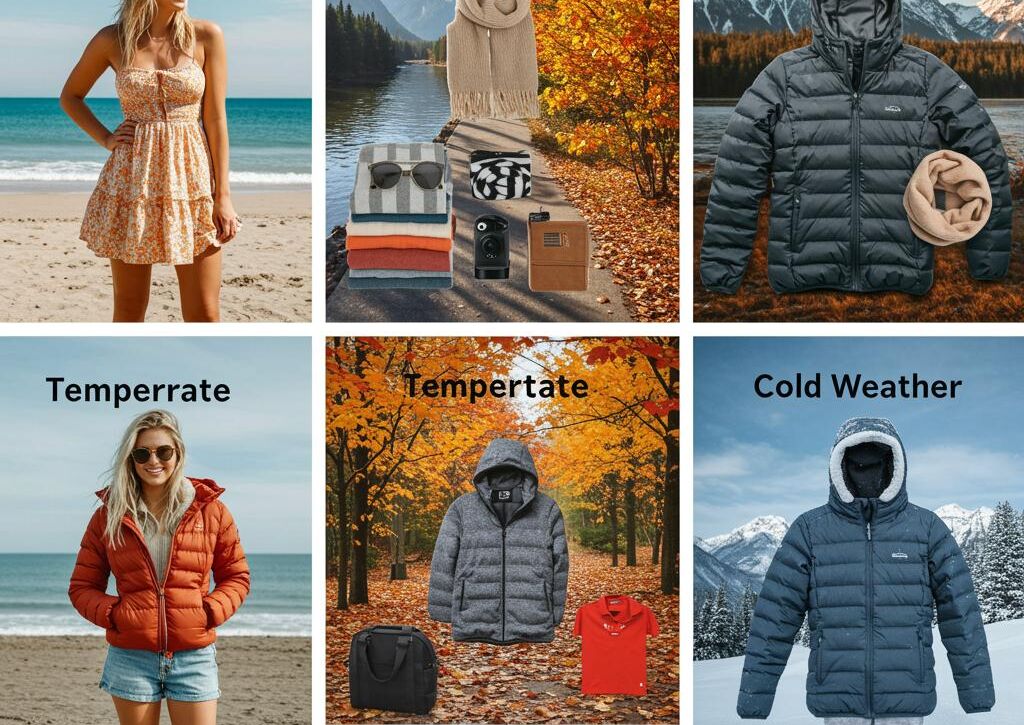 Create a featured image for a post about: Packing list by climate