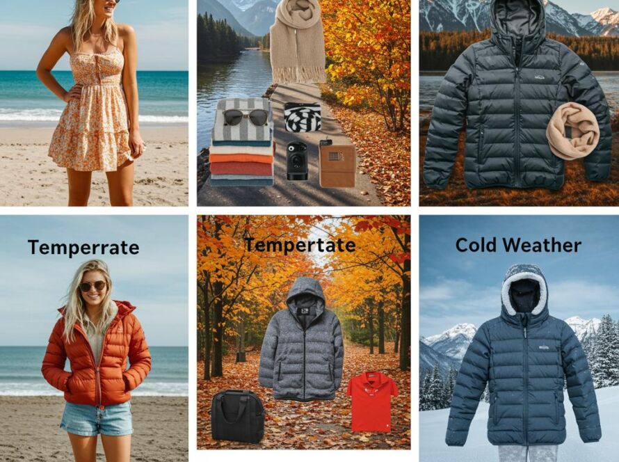 Create a featured image for a post about: Packing list by climate