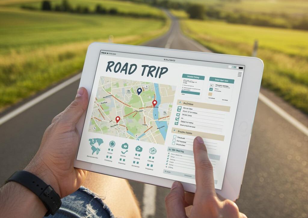 Create a featured image for a post about: Road trip planning template