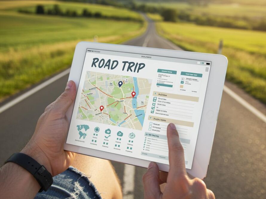 Create a featured image for a post about: Road trip planning template