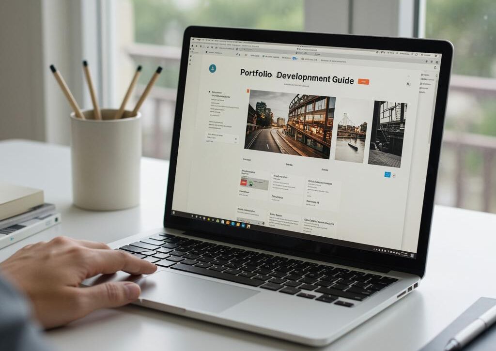 Create a featured image for a post about: Portfolio development guide