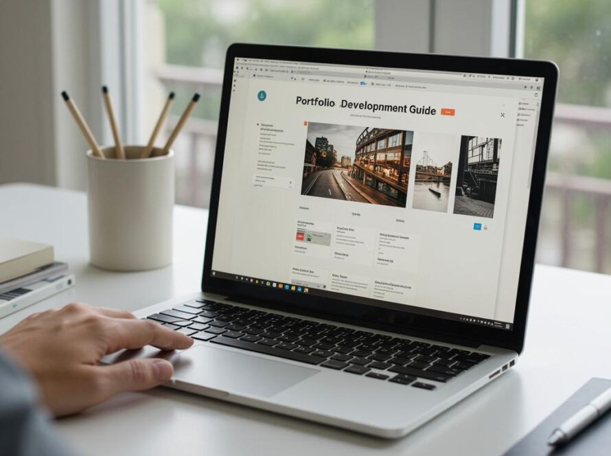 Create a featured image for a post about: Portfolio development guide