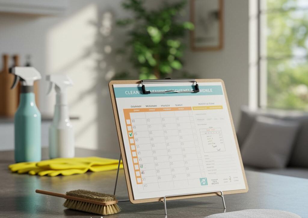 Create a featured image for a post about: Cleaning schedule template