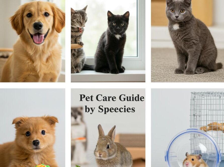Create a featured image for a post about: Pet care guide by species