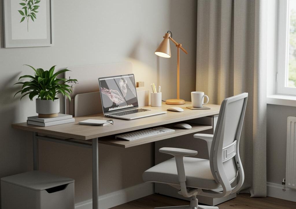 Create a featured image for a post about: Home office setup guide