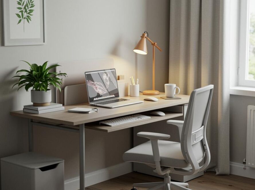 Create a featured image for a post about: Home office setup guide