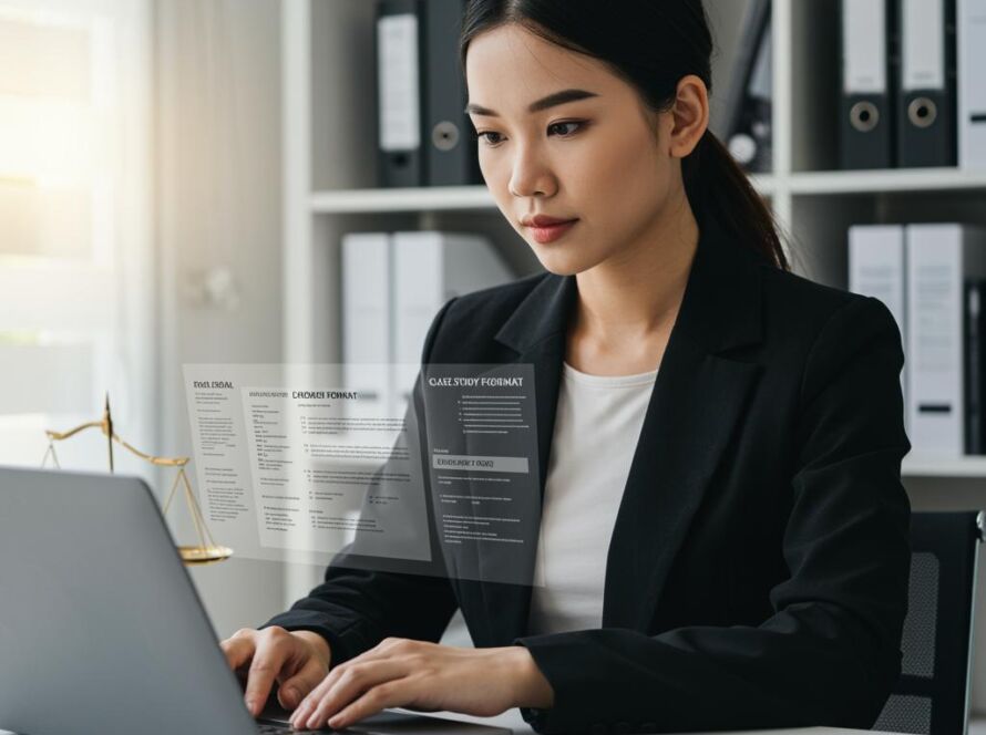 Create a featured image for a post about: Legal case study format