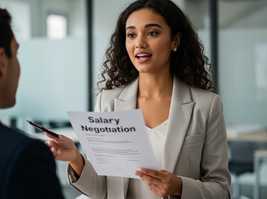 Create a featured image for a post about: Salary negotiation script