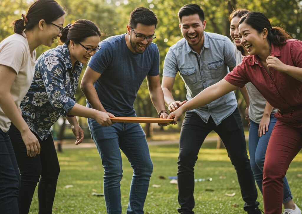 Create a featured image for a post about: Team building exercises