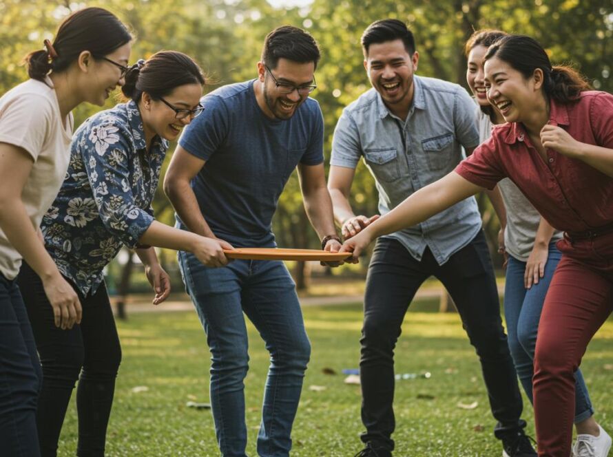 Create a featured image for a post about: Team building exercises