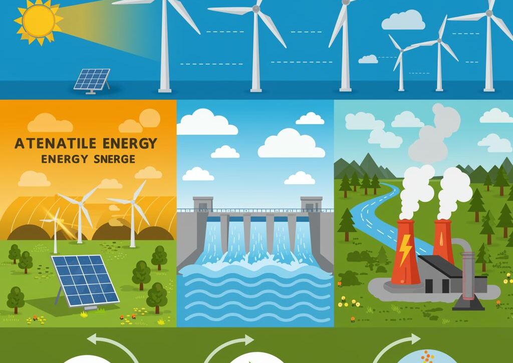 Create a featured image for a post about: Alternative energy comparison
