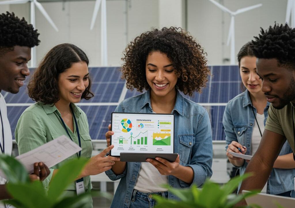 Create a featured image for a post about: Corporate social responsibility generator impact demonstration