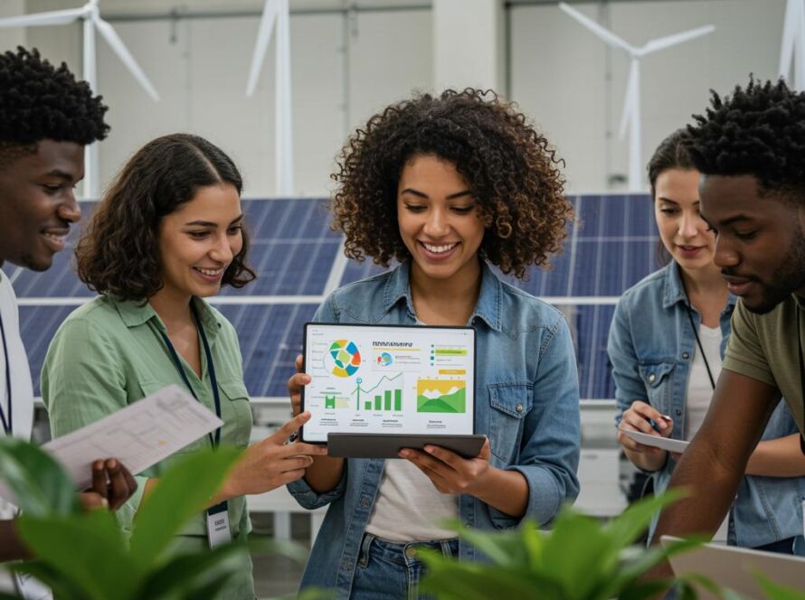 Create a featured image for a post about: Corporate social responsibility generator impact demonstration