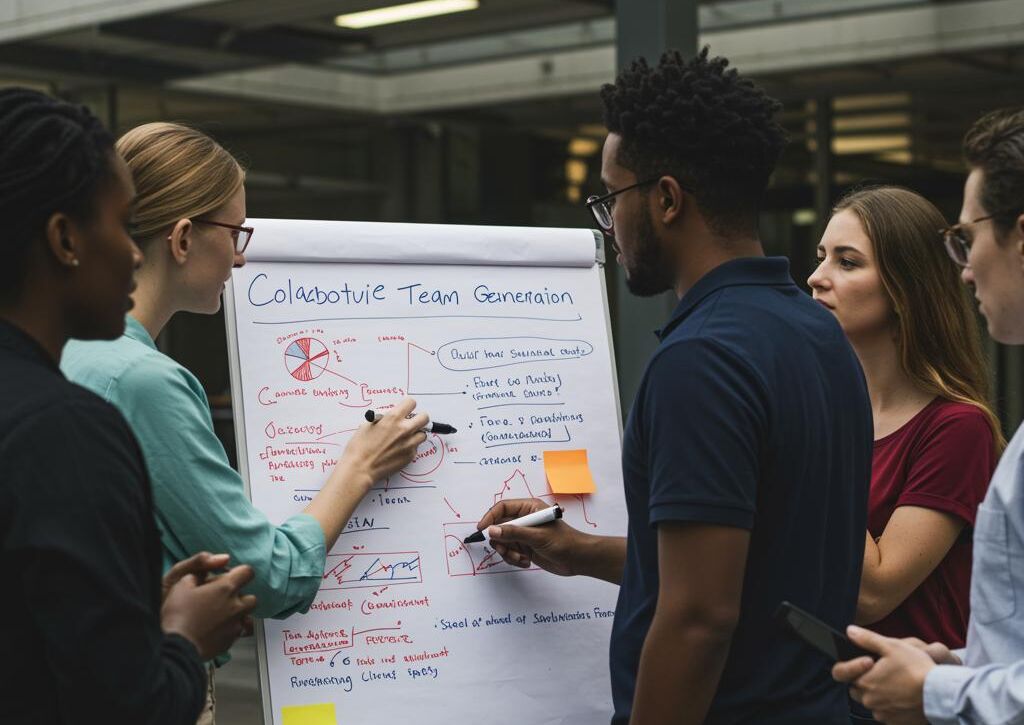 Create a featured image for a post about: Team building generator collaborative activities