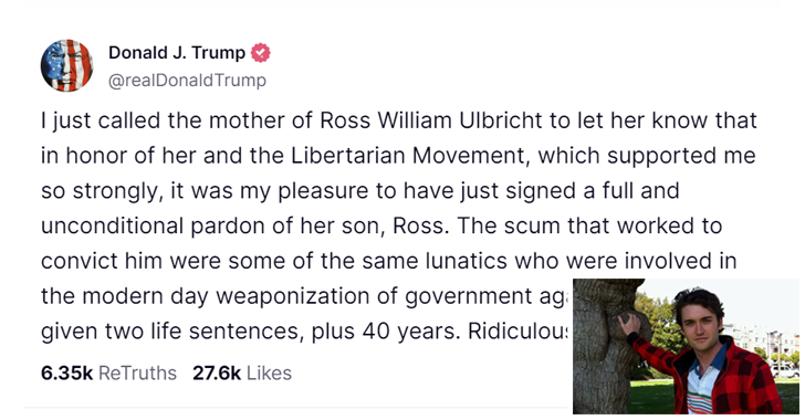 Trump Pardons Silk Road Creator Ross Ulbricht