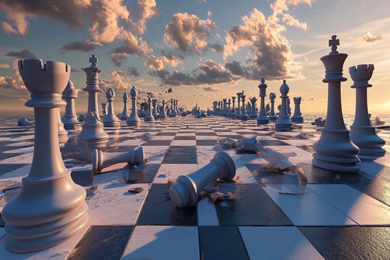 AI-generated art representing a chess game requiring thousands or millions of moves to win.