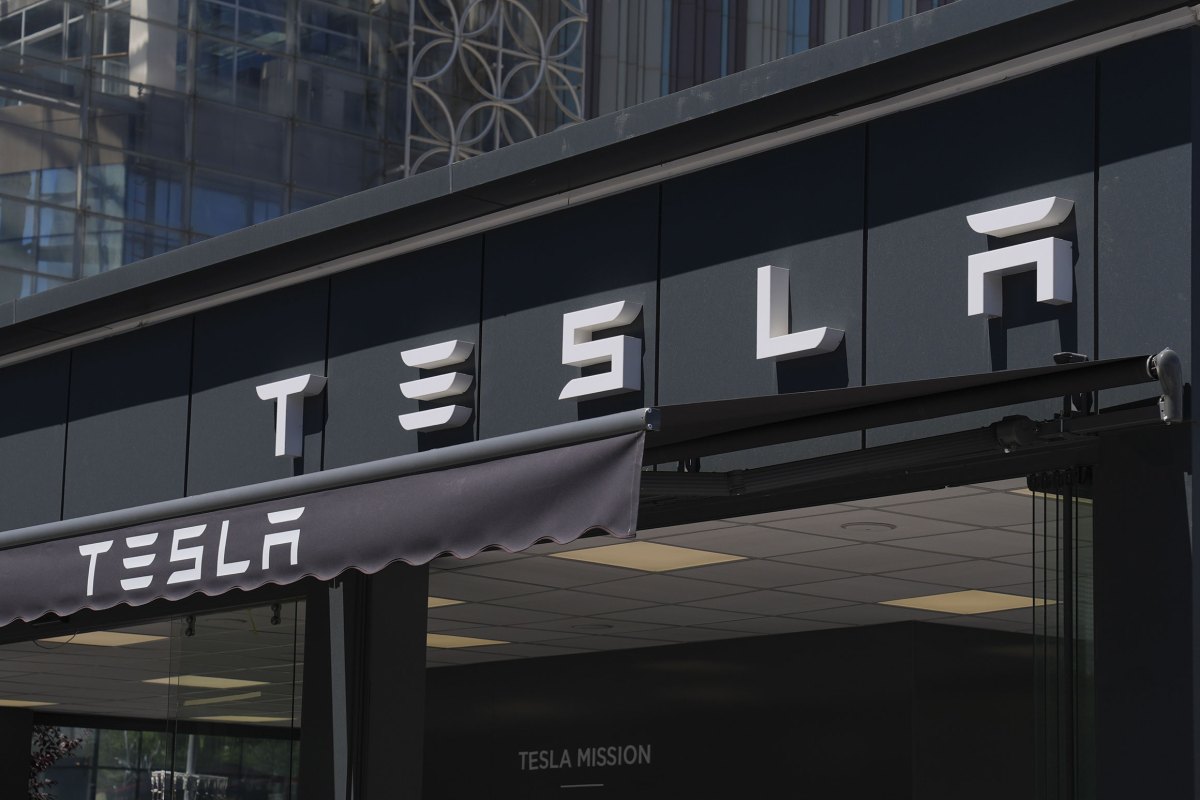 A view of the exterior facade of the Tesla showroom during a sunny day in Ankara, Turkey on June 15, 2024.