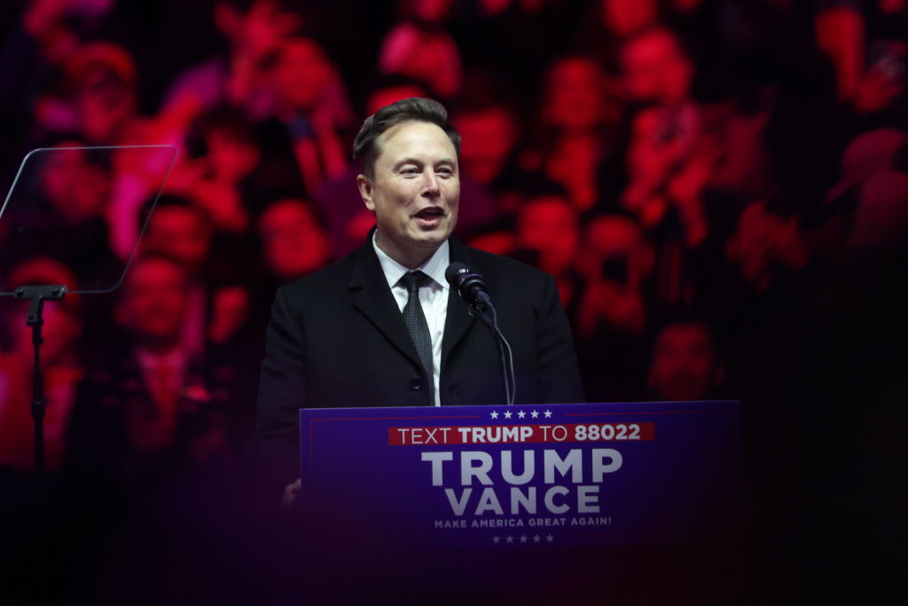 WASHINGTON, DC - JANUARY 19: Elon Musk speaks at President-Elect Donald Trump's victory rally at the Capital One Arena on January 19, 2025 in Washington, DC. Trump will be sworn in as the 47th U.S. president on January 20. (Photo by Scott Olson/Getty Images)