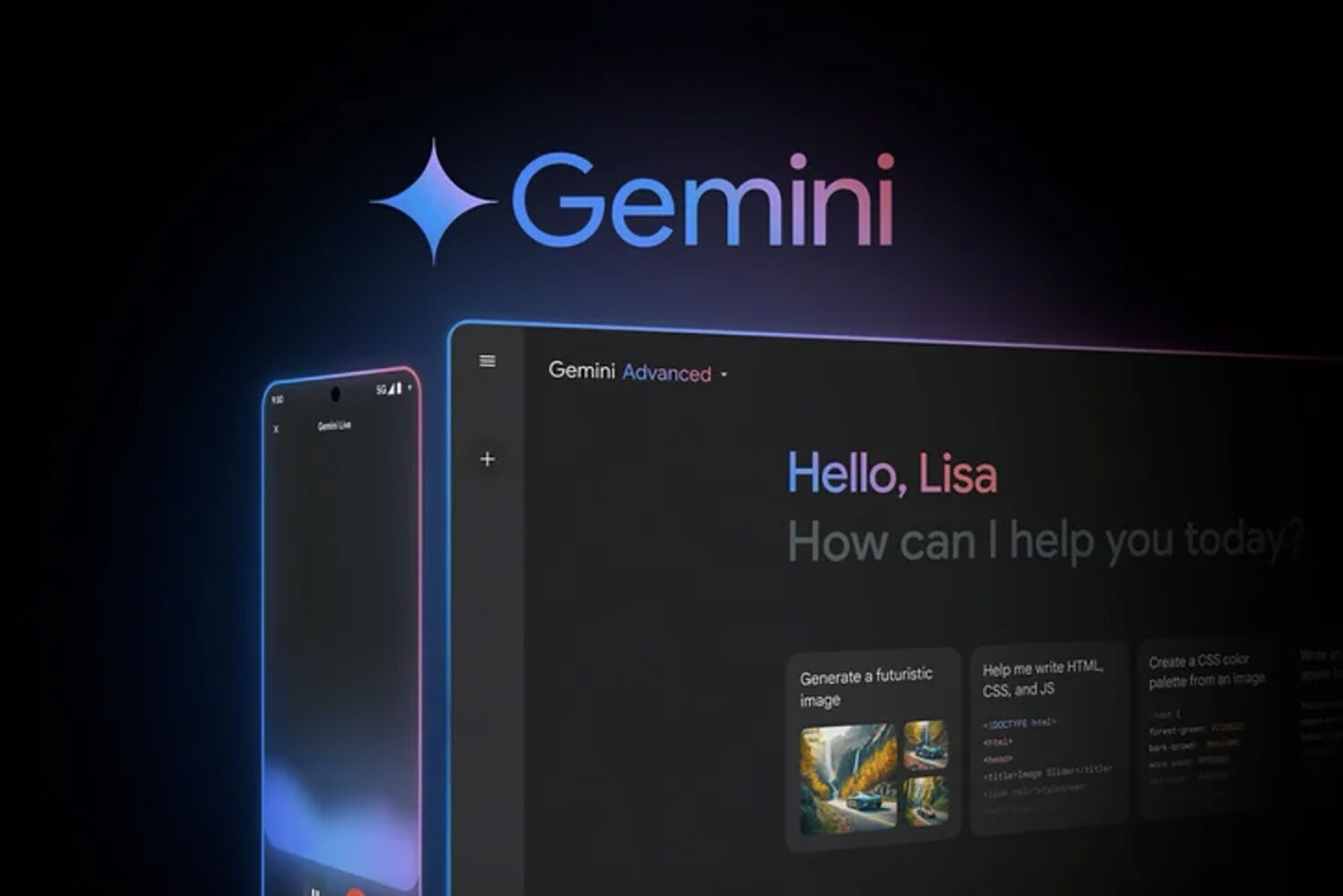 A promotional image showing Google Gemini's interface