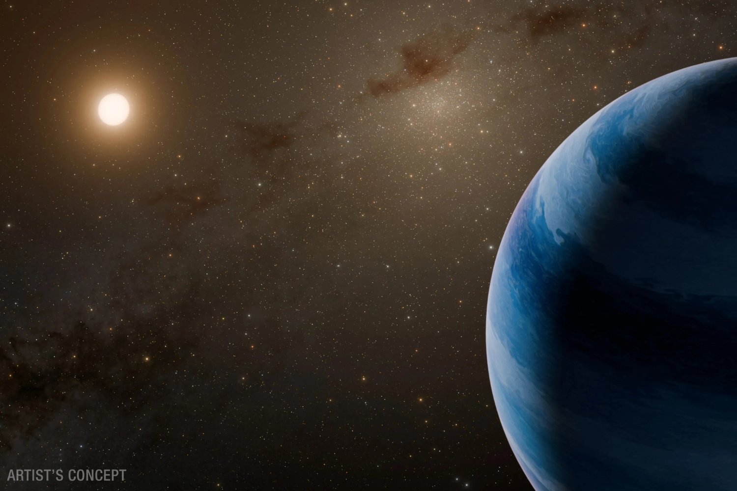 An artist's concept of the super-Neptune orbiting a star.