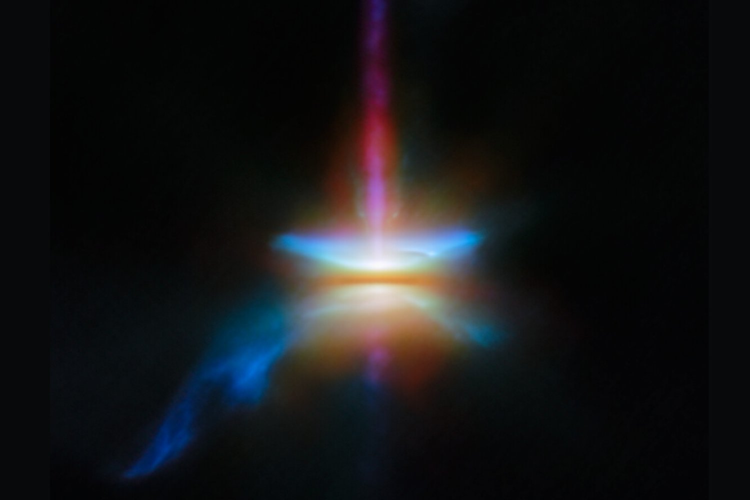 The protoplanetary disk forming around a new star.