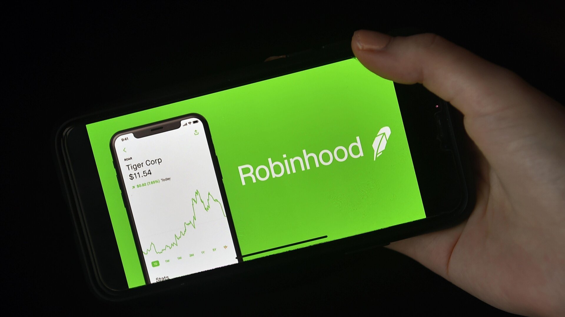 The Robinhood logo displayed on a mobile phone.