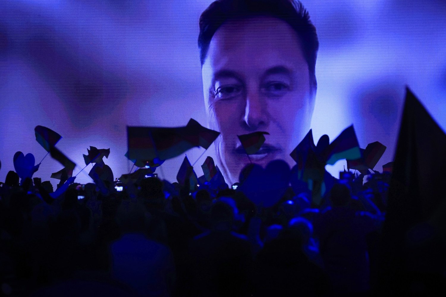 Elon Musk speaks virtually during the Alternative for Germany (AfD) general election campaign launch in Halle, Germany, on Saturday, Jan. 25, 2025.