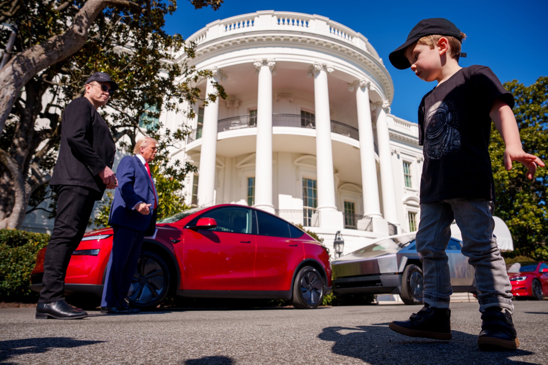 President Trump Speaks Alongside Tesla Vehicles At The White House