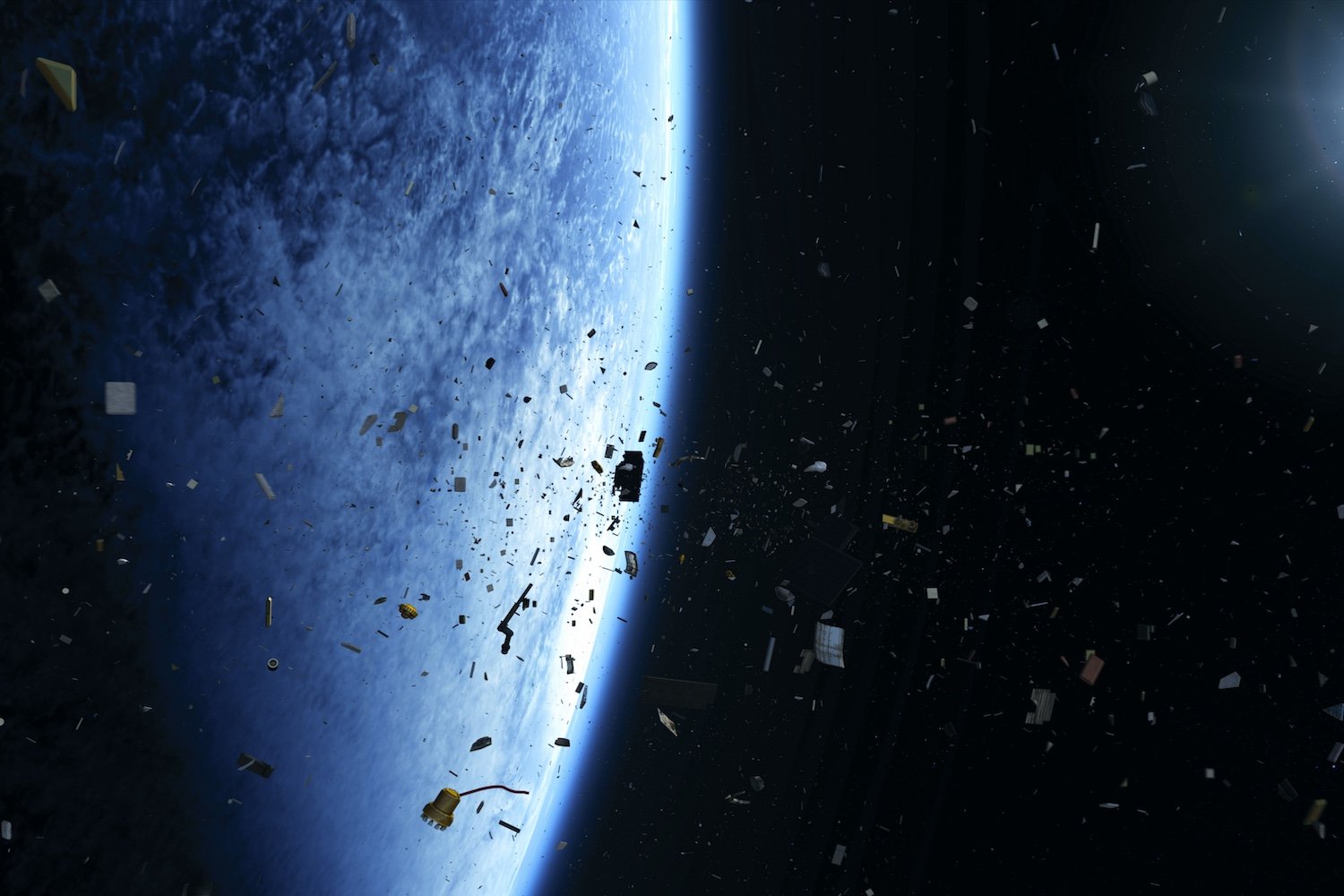 An illustration of space debris in Earth orbit.