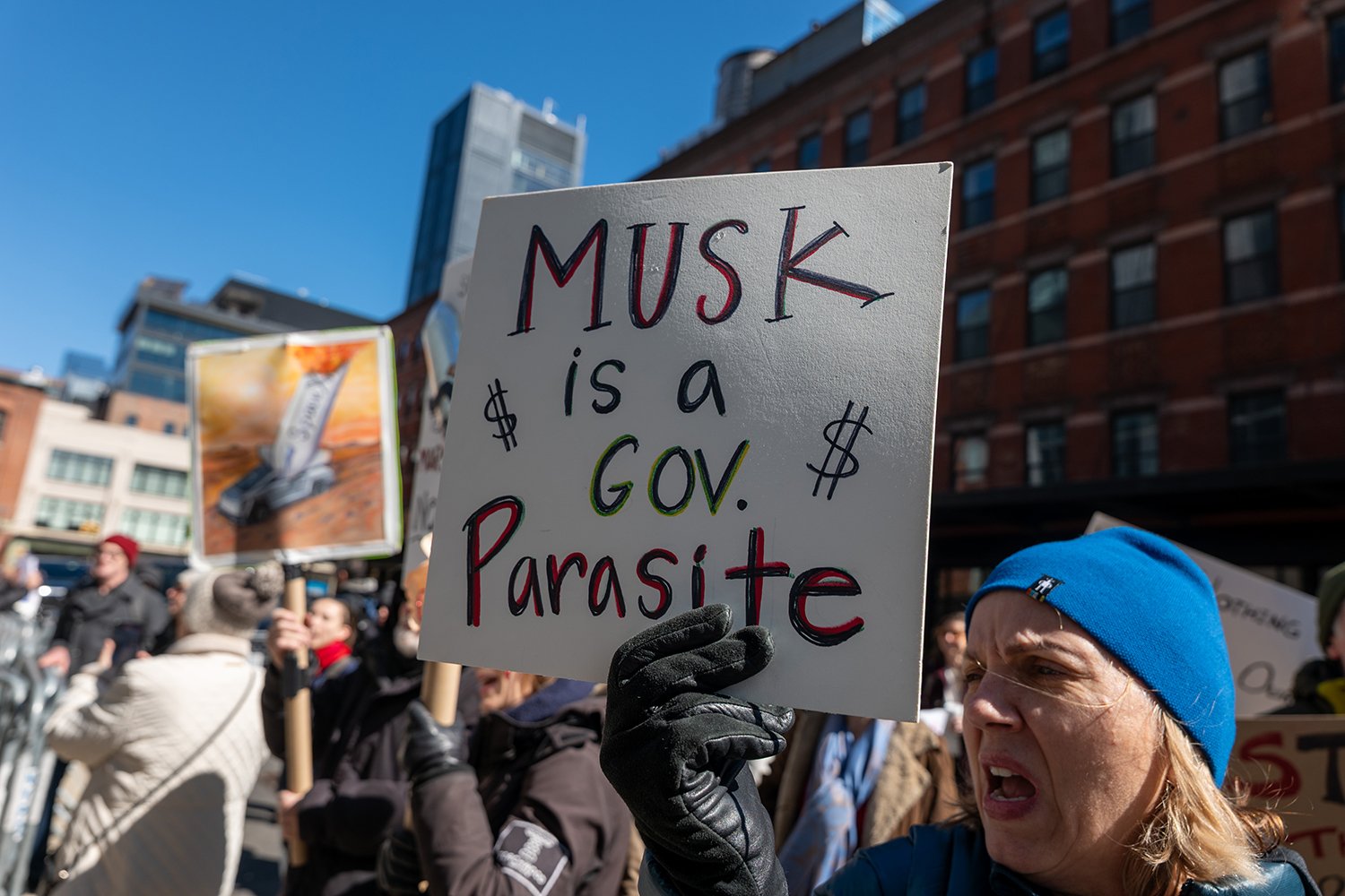 New Yorkers Hold Tesla Protest Against President Trump And Elon Musk