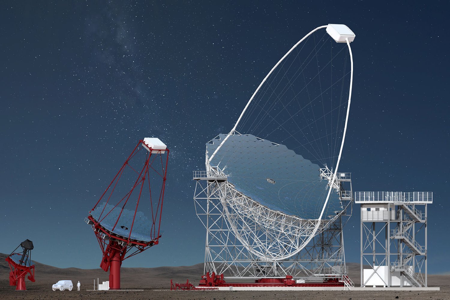 An artist's impression of three telescope classes that will cover the CTAO range.