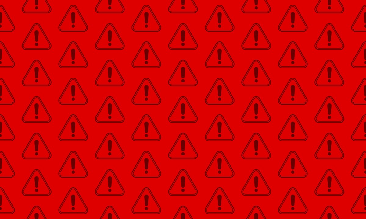 Triangular exclamation mark warning sign seamless pattern background