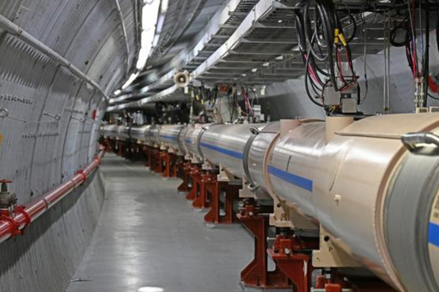 Superconducting magnets in the RHIC tunnel.