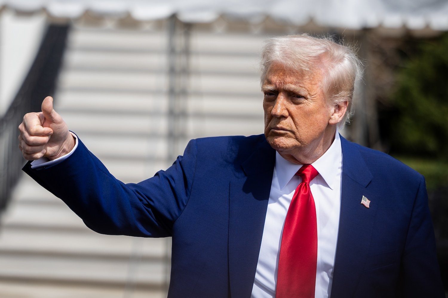 Donald Trump on the South Lawn of the White House before boarding Marine One in Washington, DC, US, on Thursday, April 3, 2025.