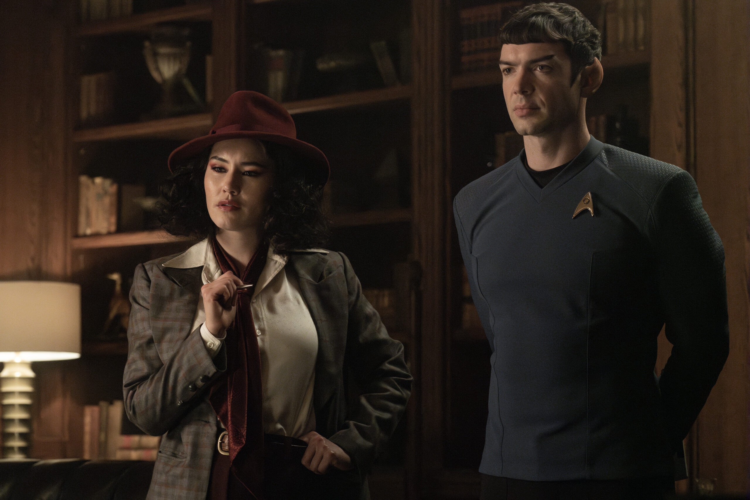 L to R Christina Chong as LaÃ­an and Ethan Peck as Spock in season 3 , Episode 4 of Strange New Worlds streaming on Paramount+. Photo Credit: Marni GrossmanParamount+
