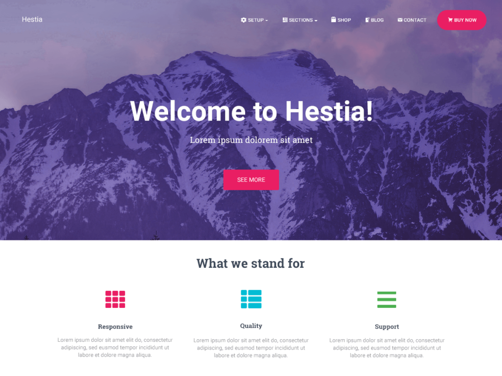 Hestia WordPress Theme with full-screen header