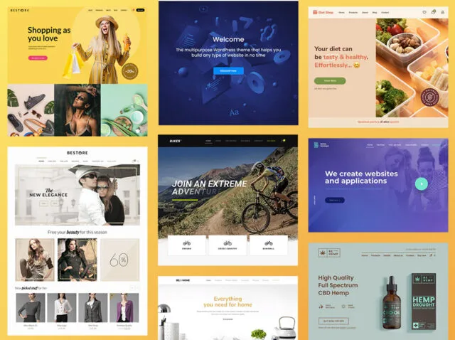 Collage of top WordPress themes for 2025 showcasing diverse design elements and layout styles.