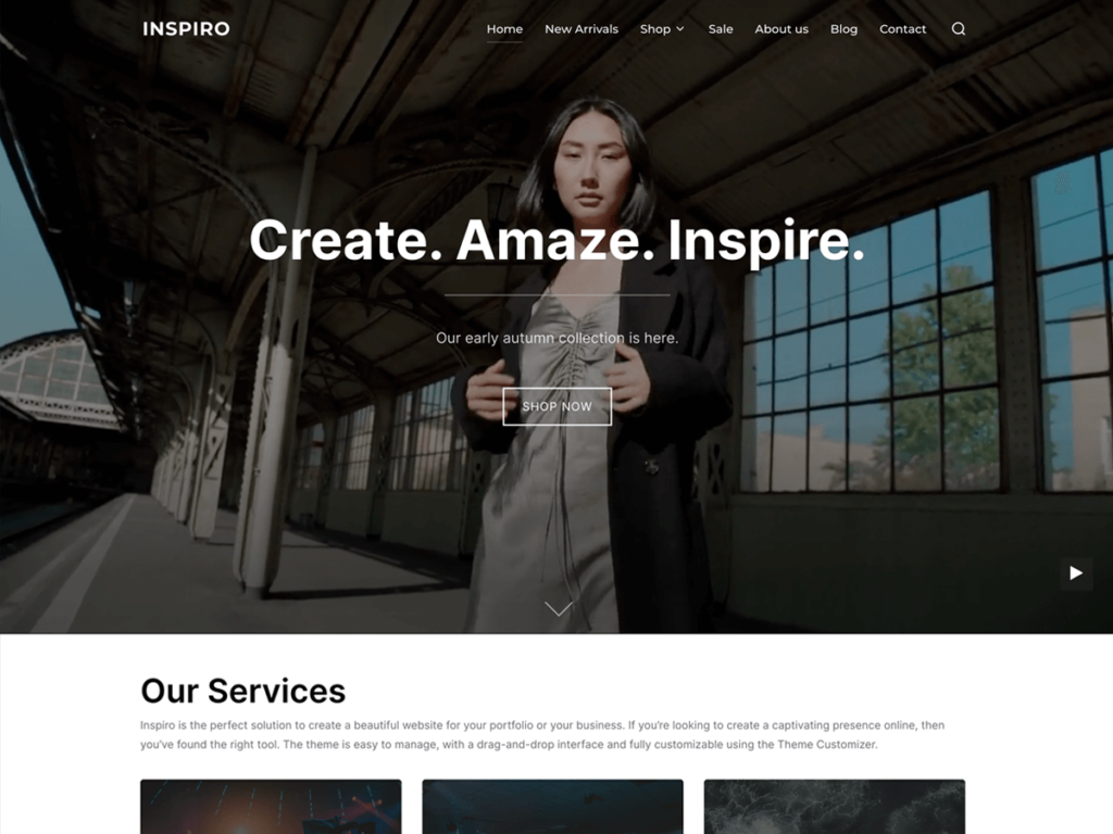 Inspiro - Visual theme for photography and creative portfolios Inspiro WordPress Theme showcasing creative portfolio